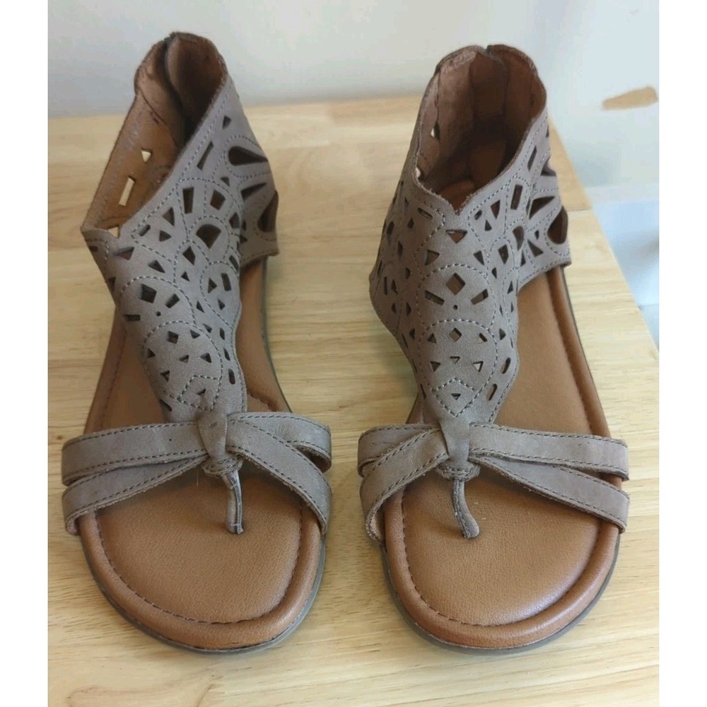 Rockport Cobb Hill Sandals 8.5 Cutout Tan Beige Flats Zip Back Comfortโ Cushion